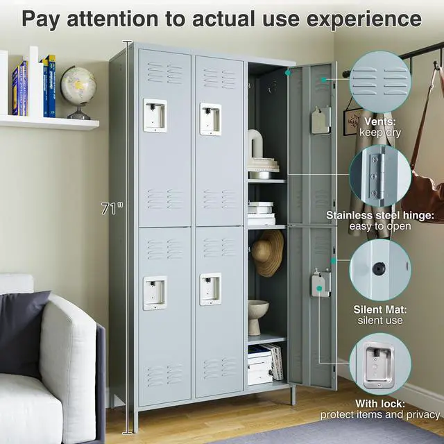 Alt view image 2 of 5 - Metal Lockers for Employees Steel Locker Large School Locker Metal Wall Locker Office Employee Lock Box Steel Storage Cabinet Storage Locker Cabinet for Home Gym Office School Garage