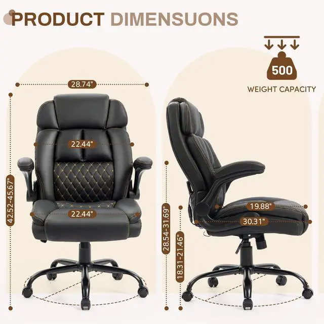 Alt view image 2 of 7 - Massage Office Chair, 500LBS Ergonomic Rocking Executive Desk Chairs with 4 Points Vibration&Heat,Padded Flip-up Armrests for Big and Tall Office Chair,Swivel Computer Chair Thicken,Black