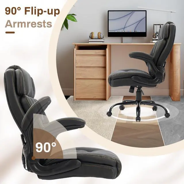 Alt view image 5 of 7 - Massage Office Chair, 500LBS Ergonomic Rocking Executive Desk Chairs with 4 Points Vibration&Heat,Padded Flip-up Armrests for Big and Tall Office Chair,Swivel Computer Chair Thicken,Black