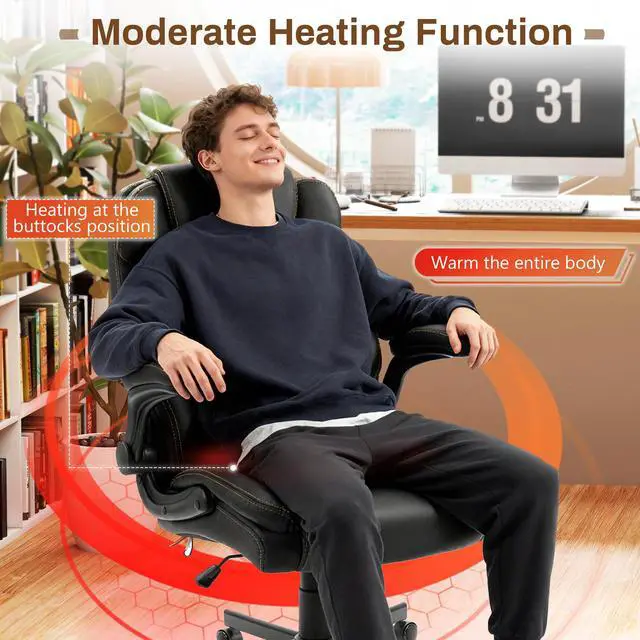 Alt view image 6 of 7 - Massage Office Chair, 500LBS Ergonomic Rocking Executive Desk Chairs with 4 Points Vibration&Heat,Padded Flip-up Armrests for Big and Tall Office Chair,Swivel Computer Chair Thicken,Black