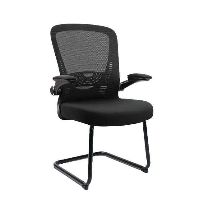 Alt view image 4 of 7 - Waiting Room Chairs with Flip Up Arms and Adjustable Lumbar Support, Office Guest Chairs & Reception Chair for Conference Room, Breathable Mesh Black Desk Chair No Wheels for Elderly