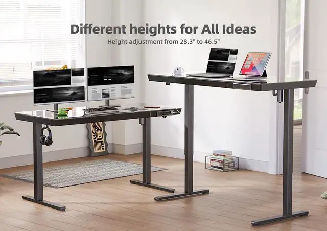 Alt view image 5 of 7 - Glass Standing Desk with Drawers, 40 x 24 Inch Electric Stand Up Desk with USB Ports, Adjustable Height for Home Office, Black