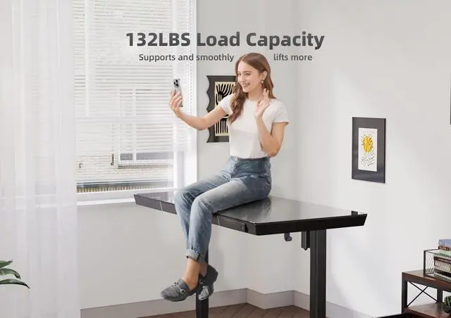 Alt view image 7 of 7 - Glass Standing Desk with Drawers, 35 Inch, Black | Quick Install, Whole-Piece Glass Top, USB ports and a Type-C port, Buil in Drawers, Writable Glass Top, 2 Hooks