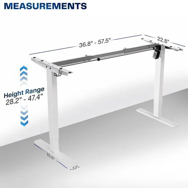 Alt view image 3 of 6 - Electric Stand Up Desk Frame Workstation, Frame Only with 220 lbs Capacity, Brushless Motor Standing Height Adjustable Legs with Memory Controller, White, DESK-V100EWY