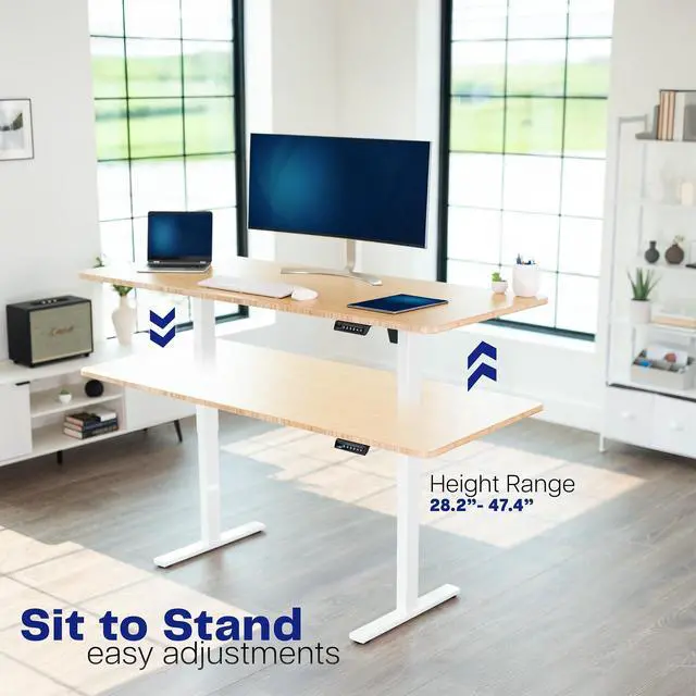 Alt view image 6 of 6 - Electric Stand Up Desk Frame Workstation, Frame Only with 220 lbs Capacity, Brushless Motor Standing Height Adjustable Legs with Memory Controller, White, DESK-V100EWY
