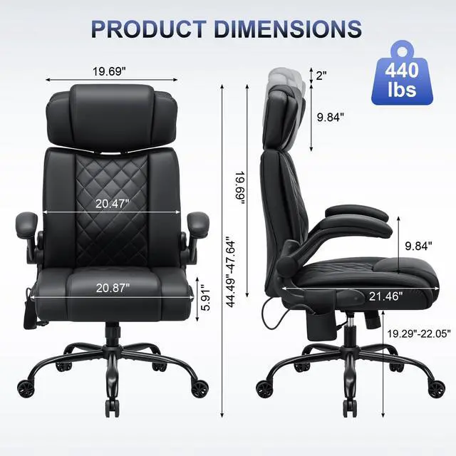 Alt view image 2 of 7 - Comfy Computer Chair with Adjustable Lumbar Support (Black) | Executive Office Chair with Headrest Ergonomic Swivel Rolling Office Chair with Flip-up Arms for Work,Study