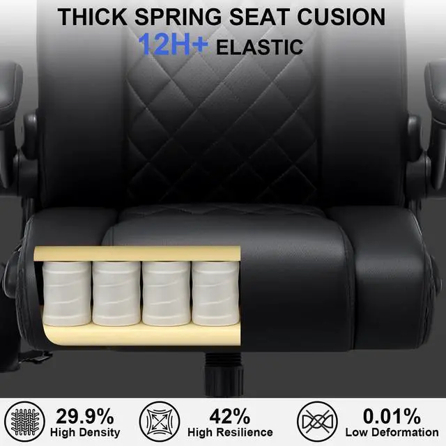 Alt view image 4 of 7 - Comfy Computer Chair with Adjustable Lumbar Support (Black) | Executive Office Chair with Headrest Ergonomic Swivel Rolling Office Chair with Flip-up Arms for Work,Study