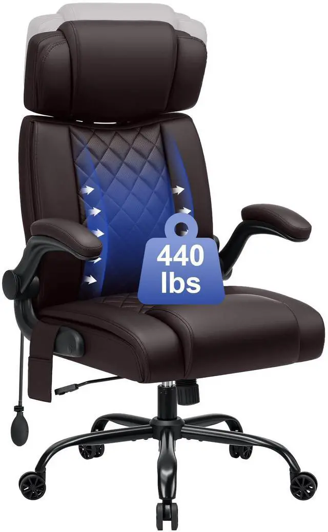 Main image of Comfy Computer Chair with Adjustable Lumbar Support (Coffee) | Executive Office Chair with Headrest Ergonomic Swivel Rolling Office Chair with Flip-up Arms for Work,Study