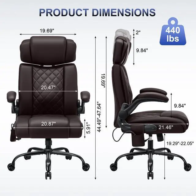 Alt view image 2 of 7 - Comfy Computer Chair with Adjustable Lumbar Support (Coffee) | Executive Office Chair with Headrest Ergonomic Swivel Rolling Office Chair with Flip-up Arms for Work,Study