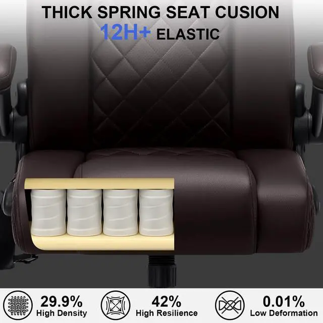 Alt view image 4 of 7 - Comfy Computer Chair with Adjustable Lumbar Support (Coffee) | Executive Office Chair with Headrest Ergonomic Swivel Rolling Office Chair with Flip-up Arms for Work,Study