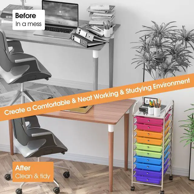 Alt view image 7 of 7 - 10 Drawer Rolling Cart, Slim Storage Cart | Lockable Wheels Classroom School Teacher Office Art Supplies Paper Scrapbook Craft Organizers Utility Cart (Color)