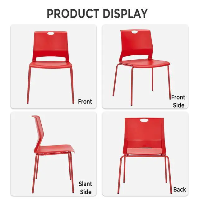 Alt view image 6 of 7 - Stackable Office Chairs, Red Guest Chairs with Comfortable Streamline Seat, Stacking Chairs No Wheels for Conference Room, Set of 4