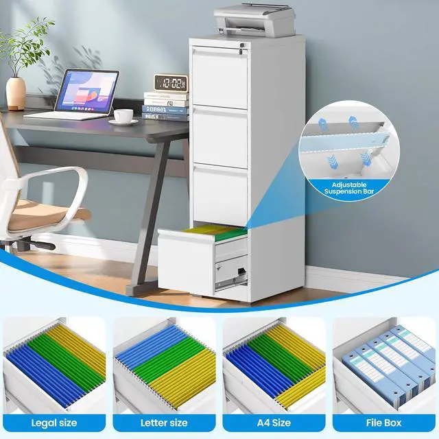 Alt view image 5 of 7 - 4 Drawer File Cabinet with Lock, Metal Filing Cabinets for Home Office | Vertical File Cabinet Heavy Duty Steel Office Storage Cabinet for Letter Legal A4 Size Files, Easy Assembly