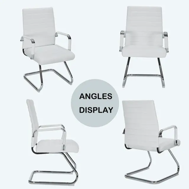 Alt view image 7 of 7 - White Office Guest Chairs No Wheels Set of 2, Leather Conference Chairs | Office Guest Chairs Sled Base Modern Leather Reception Chairs with Mid Back Waiting Chair lobby visitor customer desk chair
