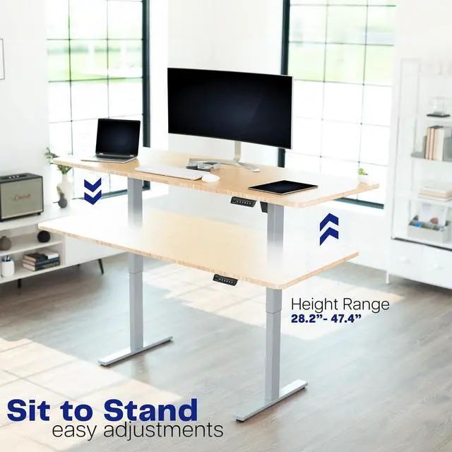 Alt view image 6 of 7 - Electric Stand Up Desk Frame Workstation, Frame Only with 220 lbs Capacity, Brushless Motor Standing Height Adjustable Legs with Memory Controller, Gray, DESK-V100EGY