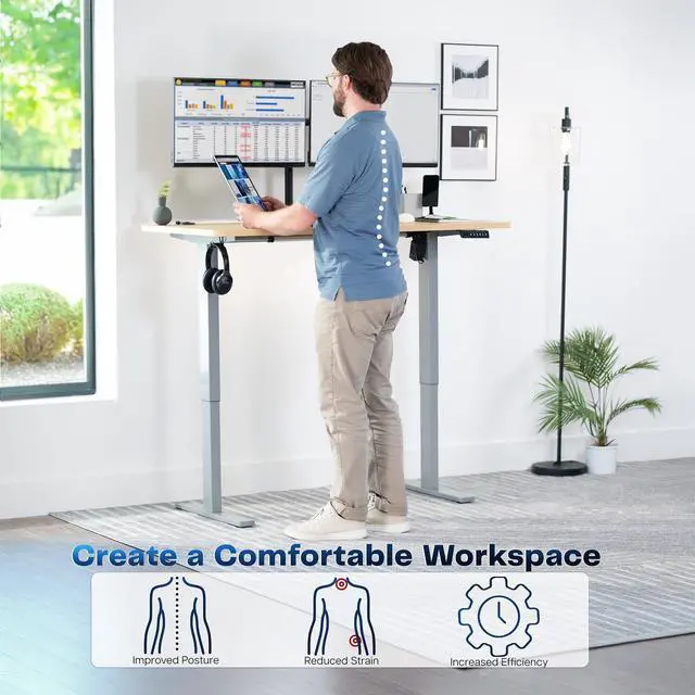 Alt view image 7 of 7 - Electric Stand Up Desk Frame Workstation, Frame Only with 220 lbs Capacity, Brushless Motor Standing Height Adjustable Legs with Memory Controller, Gray, DESK-V100EGY