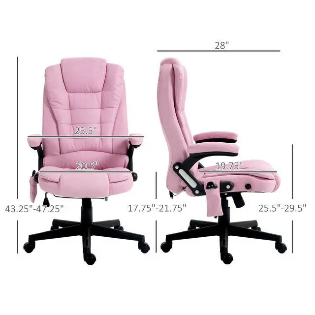 Alt view image 3 of 7 - Vinsetto 6 Point Vibrating Massage Office Chair with Heat Pink | Linen High Back Executive Office Chair, Reclining Backrest, Padded Armrests, Remote
