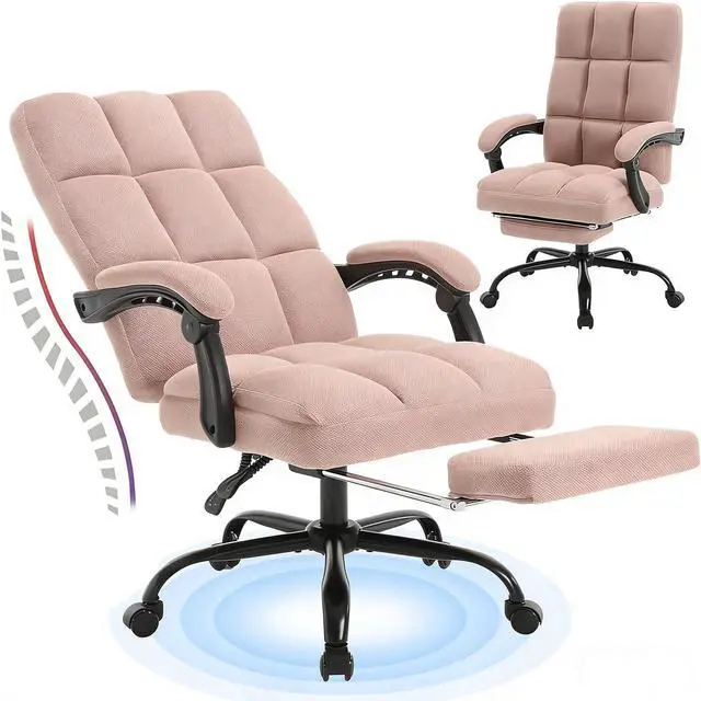 Main image of Erogonomic Reclining Office Chair with Footrest, High Back Fabric Cute Comfortable Recliner Office Desk Chair with Leg Foot Rest for Women,Pink