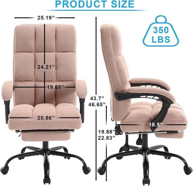 Alt view image 2 of 6 - Erogonomic Reclining Office Chair with Footrest, High Back Fabric Cute Comfortable Recliner Office Desk Chair with Leg Foot Rest for Women,Pink
