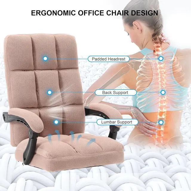 Alt view image 4 of 6 - Erogonomic Reclining Office Chair with Footrest, High Back Fabric Cute Comfortable Recliner Office Desk Chair with Leg Foot Rest for Women,Pink