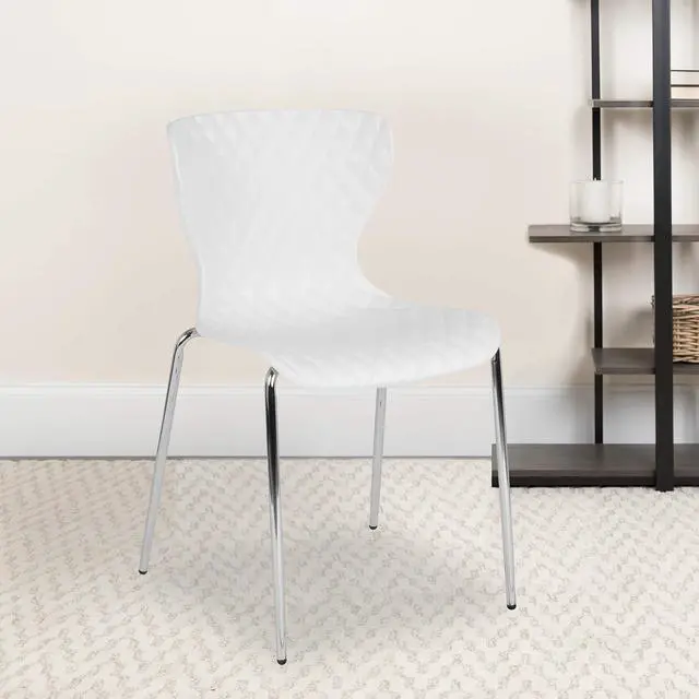 Main image of Contemporary Design White Plastic Stack Chair | Contemporary, Contoured Back and Seat, Waterfall Seat