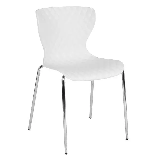 Alt view image 3 of 7 - Contemporary Design White Plastic Stack Chair | Contemporary, Contoured Back and Seat, Waterfall Seat