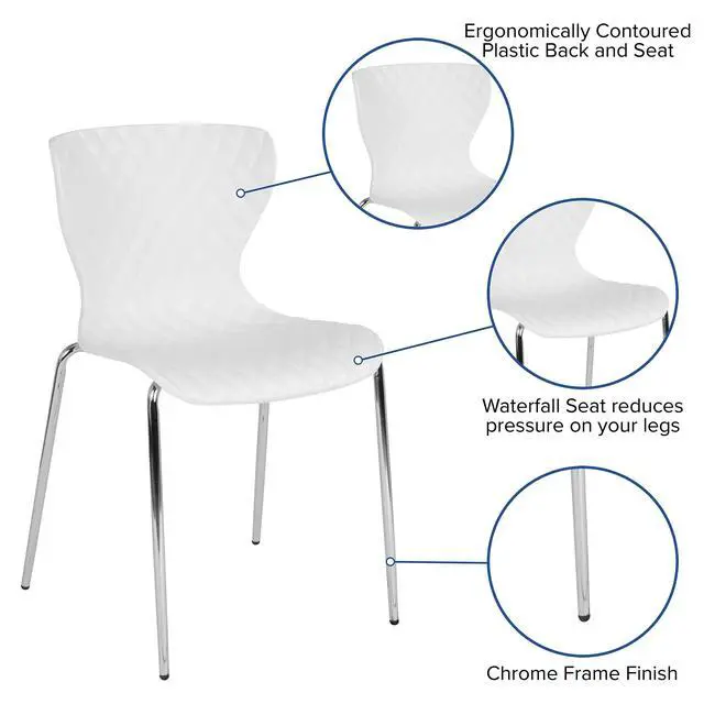 Alt view image 4 of 7 - Contemporary Design White Plastic Stack Chair | Contemporary, Contoured Back and Seat, Waterfall Seat