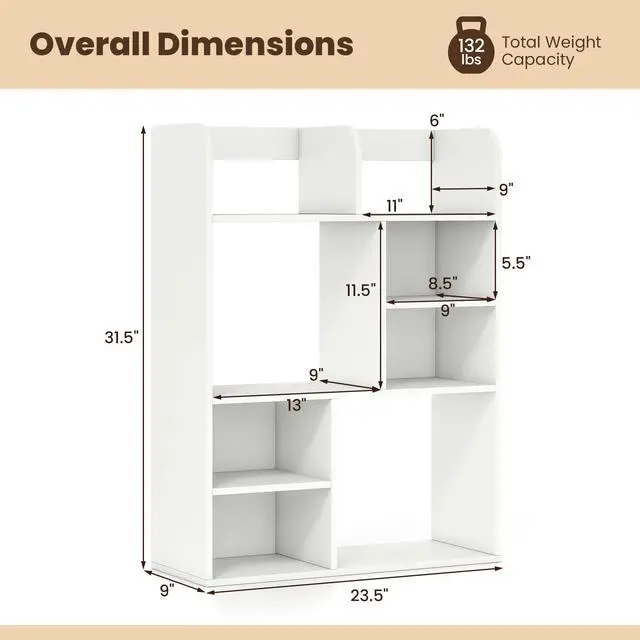 Alt view image 3 of 7 - 3-Tier Desktop Bookshelf, 23.5" Desk Hutch Dorm with 8 Open Storage Cubes, Desk Organizer Shelf for Computer Desk, White Desk Shelves for Home Office College Dressing Tabletop