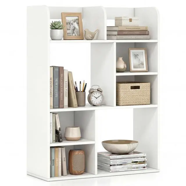 Main image of 3-Tier Desktop Bookshelf, 23.5" Desk Hutch Dorm with 8 Open Storage Cubes, Desk Organizer Shelf for Computer Desk, White Desk Shelves for Home Office College Dressing Tabletop