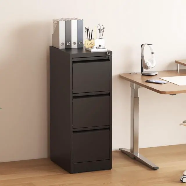 Main image of 3 Drawer File Cabinet with Lock, Vertical Filing Cabinets for Home Office, Metal Storage Cabinets, Heavy Duty File Cabinet for Letter/Legal/A4/F4 Size Amsseble Required, Black