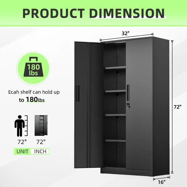Alt view image 3 of 7 - 72" Metal Office Storage Locking Cabinet, Lockable Garage Storage Cabinets, High Office Cabinet with Adjustable Shelves for Garage(Black)