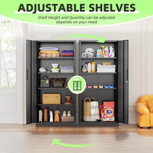 Alt view image 5 of 7 - 72" Metal Office Storage Locking Cabinet, Lockable Garage Storage Cabinets, High Office Cabinet with Adjustable Shelves for Garage(Black)