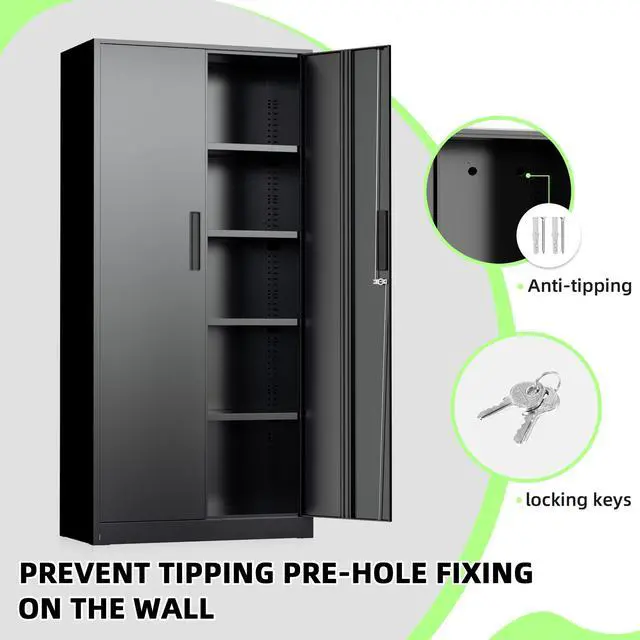 Alt view image 6 of 7 - 72" Metal Office Storage Locking Cabinet, Lockable Garage Storage Cabinets, High Office Cabinet with Adjustable Shelves for Garage(Black)