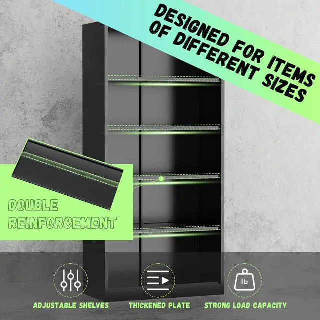 Alt view image 7 of 7 - 72" Metal Office Storage Locking Cabinet, Lockable Garage Storage Cabinets, High Office Cabinet with Adjustable Shelves for Garage(Black)