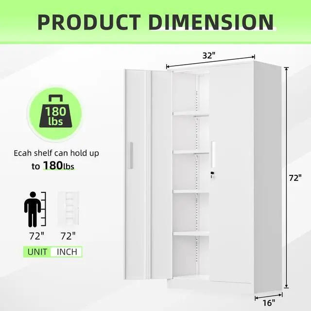 Alt view image 3 of 7 - 72" Metal Office Storage Locking Cabinet, Lockable Garage Storage Cabinets, High Office Storage Cabinet with Adjustable Shelves for Garage(White)
