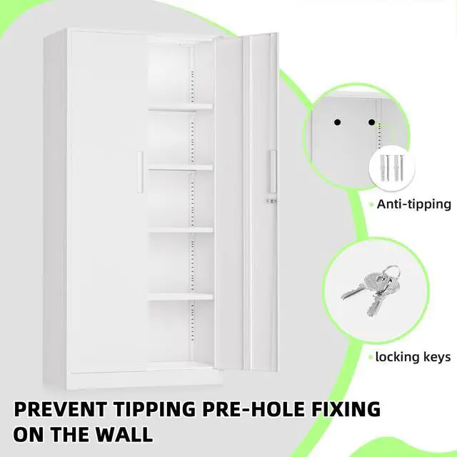 Alt view image 4 of 7 - 72" Metal Office Storage Locking Cabinet, Lockable Garage Storage Cabinets, High Office Storage Cabinet with Adjustable Shelves for Garage(White)