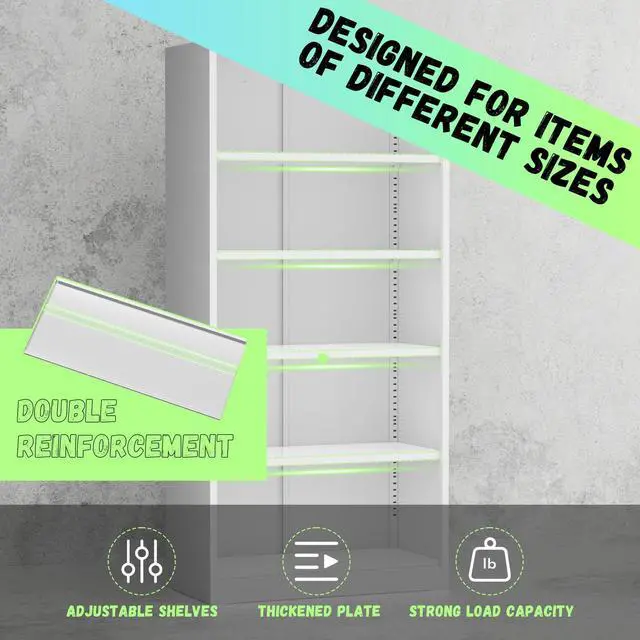 Alt view image 5 of 7 - 72" Metal Office Storage Locking Cabinet, Lockable Garage Storage Cabinets, High Office Storage Cabinet with Adjustable Shelves for Garage(White)