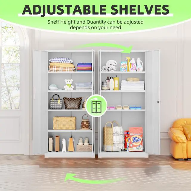 Alt view image 6 of 7 - 72" Metal Office Storage Locking Cabinet, Lockable Garage Storage Cabinets, High Office Storage Cabinet with Adjustable Shelves for Garage(White)