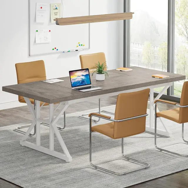 Main image of 6FT Conference Table, 70.86 L x 31.49 W x 29.52 H Inches Rectangle Meeting Room Table, Rustic Wood Seminar Table Executive Desk for Office, Conference Room (Grey/White)