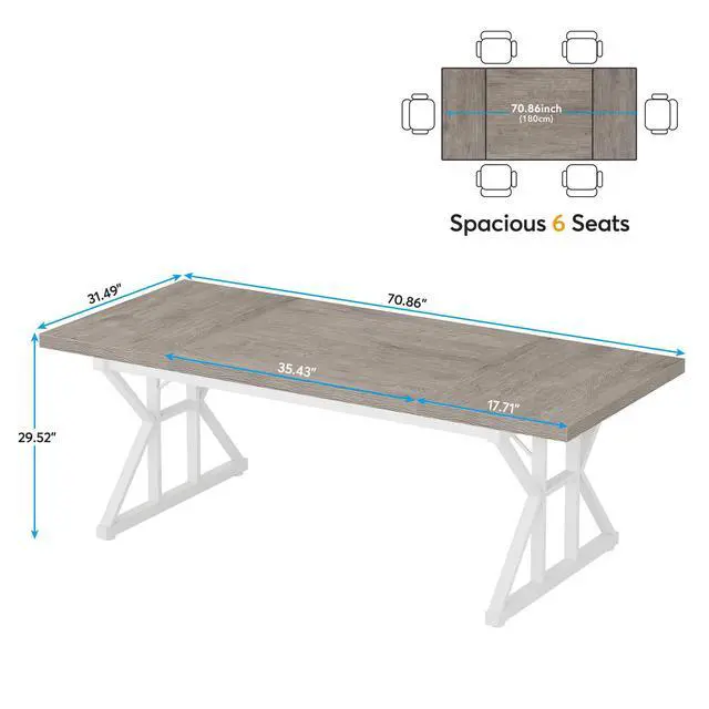 Alt view image 2 of 7 - 6FT Conference Table, 70.86 L x 31.49 W x 29.52 H Inches Rectangle Meeting Room Table, Rustic Wood Seminar Table Executive Desk for Office, Conference Room (Grey/White)