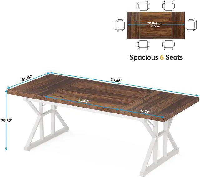 Alt view image 2 of 7 - 6FT Conference Table, 70.86 L x 31.49 W x 29.52 H Inches Rectangle Meeting Room Table, Rustic Wood Seminar Table Executive Desk for Office, Conference Room(Brown/White)