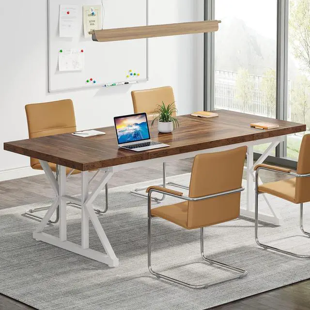Main image of 6FT Conference Table, 70.86 L x 31.49 W x 29.52 H Inches Rectangle Meeting Room Table, Rustic Wood Seminar Table Executive Desk for Office, Conference Room(Brown/White)