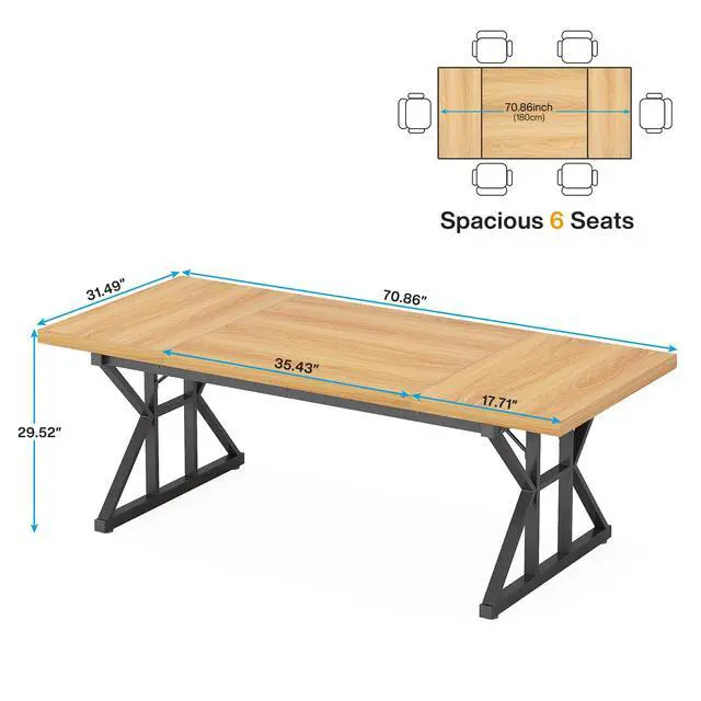 Alt view image 2 of 7 - 6FT Conference Table, 70.86 L x 31.49 W x 29.52 H Inches Rectangle Meeting Room Table, Rustic Wood Seminar Table Executive Desk for Office, Conference Room (Light Walnut)