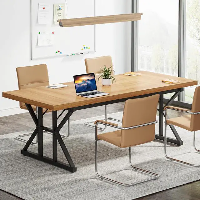 Main image of 6FT Conference Table, 70.86 L x 31.49 W x 29.52 H Inches Rectangle Meeting Room Table, Rustic Wood Seminar Table Executive Desk for Office, Conference Room (Light Walnut)