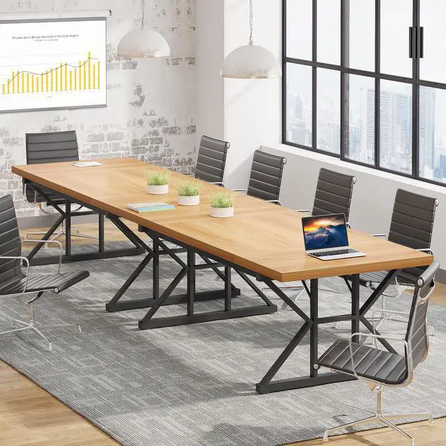 Alt view image 3 of 7 - 6FT Conference Table, 70.86 L x 31.49 W x 29.52 H Inches Rectangle Meeting Room Table, Rustic Wood Seminar Table Executive Desk for Office, Conference Room (Light Walnut)