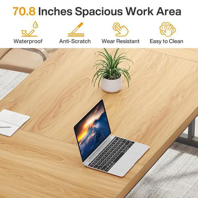 Alt view image 6 of 7 - 6FT Conference Table, 70.86 L x 31.49 W x 29.52 H Inches Rectangle Meeting Room Table, Rustic Wood Seminar Table Executive Desk for Office, Conference Room (Light Walnut)