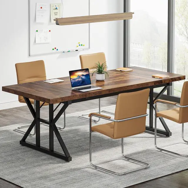 Main image of 6FT Conference Table, 70.86 L x 31.49 W x 29.52 H Inches Rectangle Meeting Room Table, Rustic Wood Seminar Table Executive Desk for Office, Conference Room (Black)
