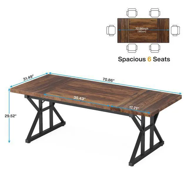 Alt view image 2 of 7 - 6FT Conference Table, 70.86 L x 31.49 W x 29.52 H Inches Rectangle Meeting Room Table, Rustic Wood Seminar Table Executive Desk for Office, Conference Room (Black)