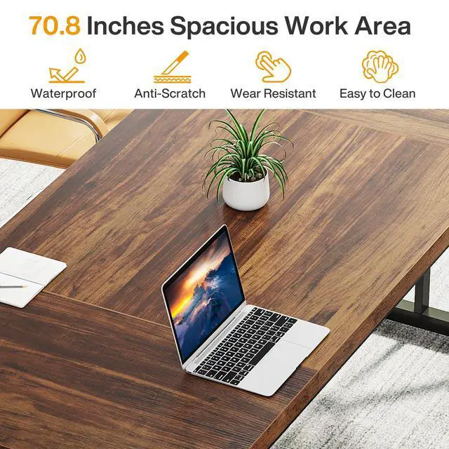 Alt view image 6 of 7 - 6FT Conference Table, 70.86 L x 31.49 W x 29.52 H Inches Rectangle Meeting Room Table, Rustic Wood Seminar Table Executive Desk for Office, Conference Room (Black)