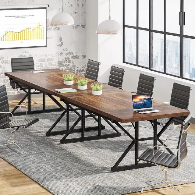 Alt view image 3 of 7 - 6FT Conference Table, 70.86 L x 31.49 W x 29.52 H Inches Rectangle Meeting Room Table, Rustic Wood Seminar Table Executive Desk for Office, Conference Room (Black)